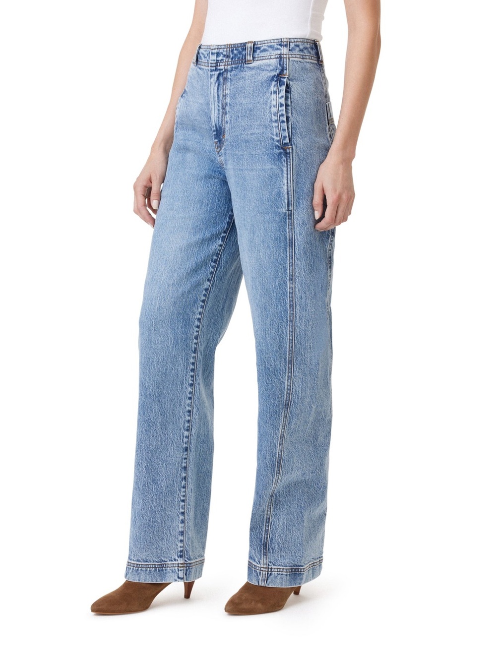 Habitual NWT high rise side panel ankle barrel leg jeans light wash back buckle